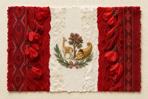 Bandera de Perú en collage de papel