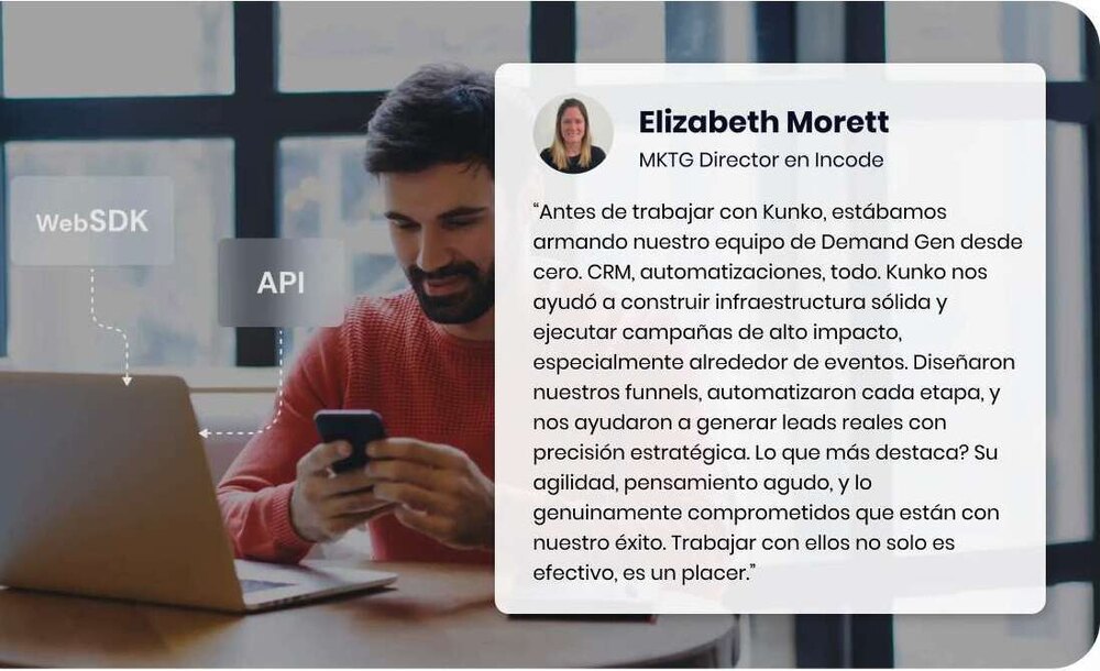 Elizabeth Morett, MKTG Director en Incode, testimonio: Kunko construyó su infraestructura de Demand Gen y ejecutó campañas de alto impacto que generaron leads reales con precisión estratégica.
