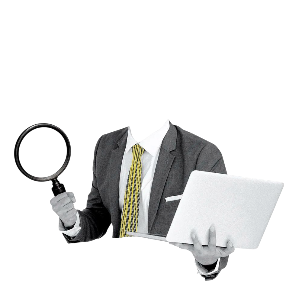 Analista con lupa y laptop revisando datos: el diagnóstico Kunko Score audita dónde tu fintech pierde revenue